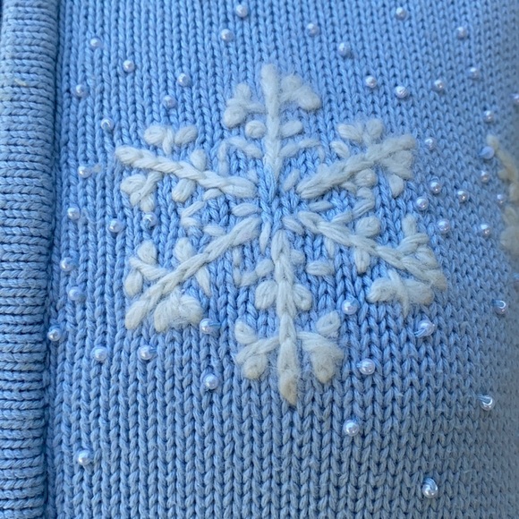 Quacker Factory Snowflake Embroidered Beaded Knit Xmas Sweater Zippered Jacket - Picture 3 of 12